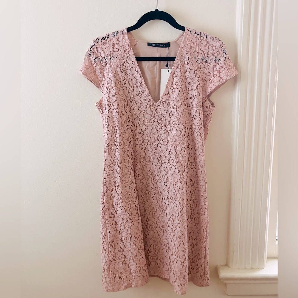 Zara blush pink lace shift dress